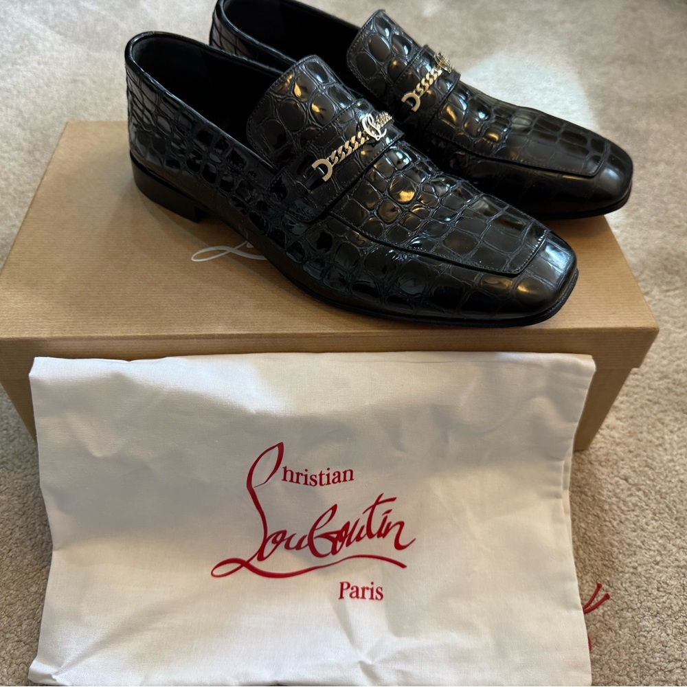 Christian Louboutin Black Embossed Loafers